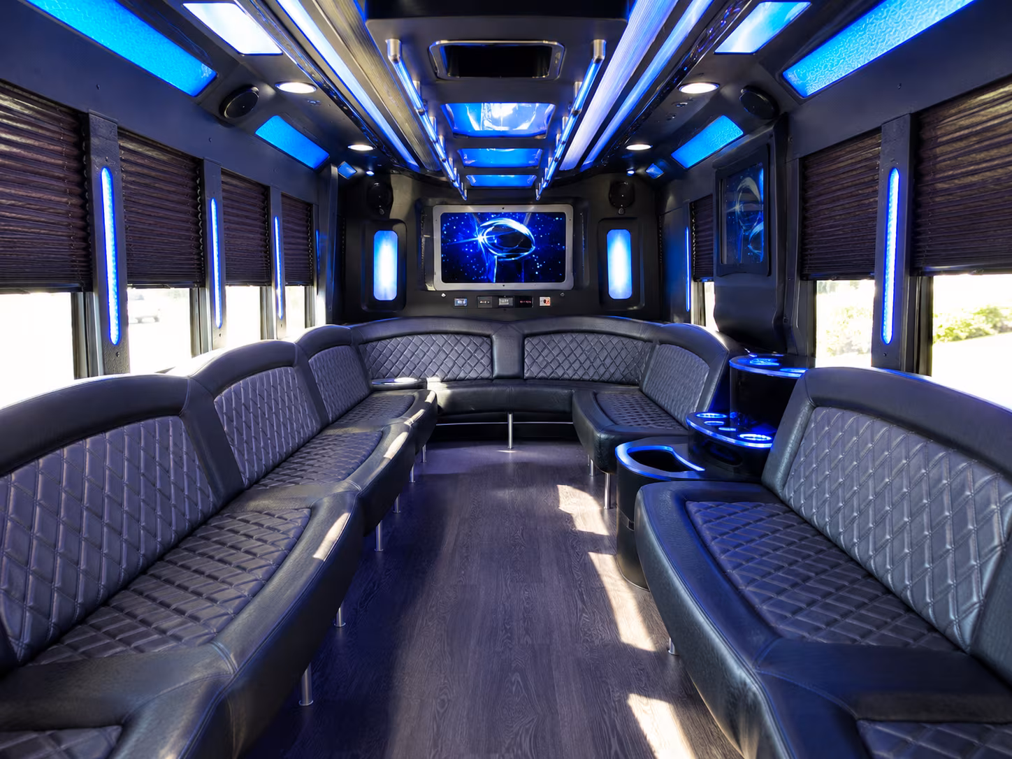 centennial 28 passenger party bus inside