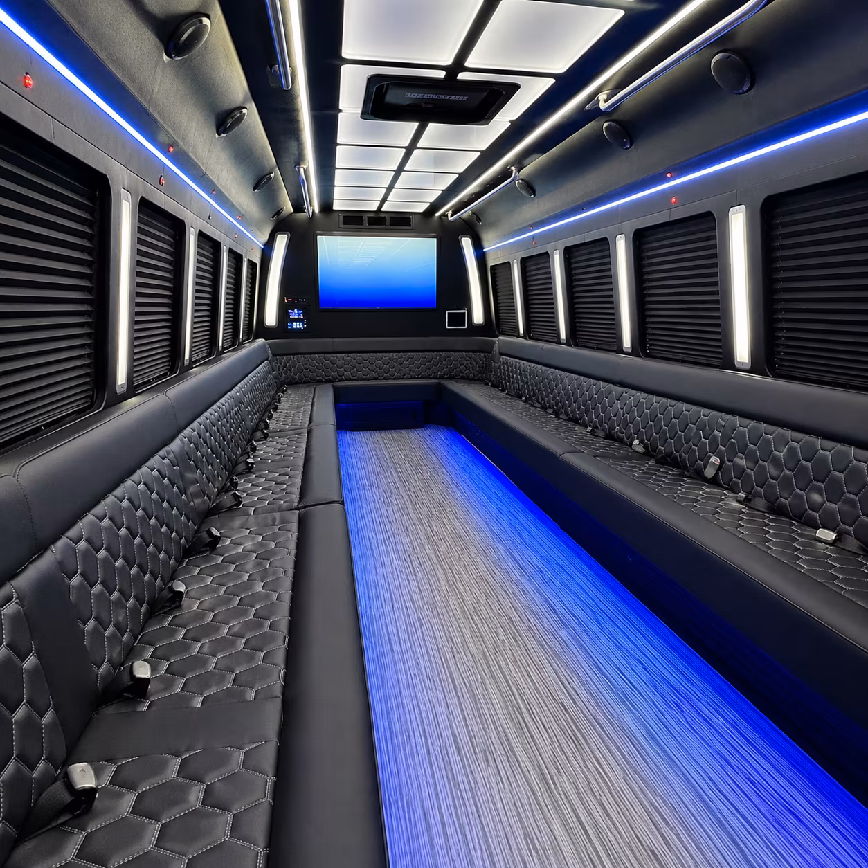 centennial 50 passenger party bus inside